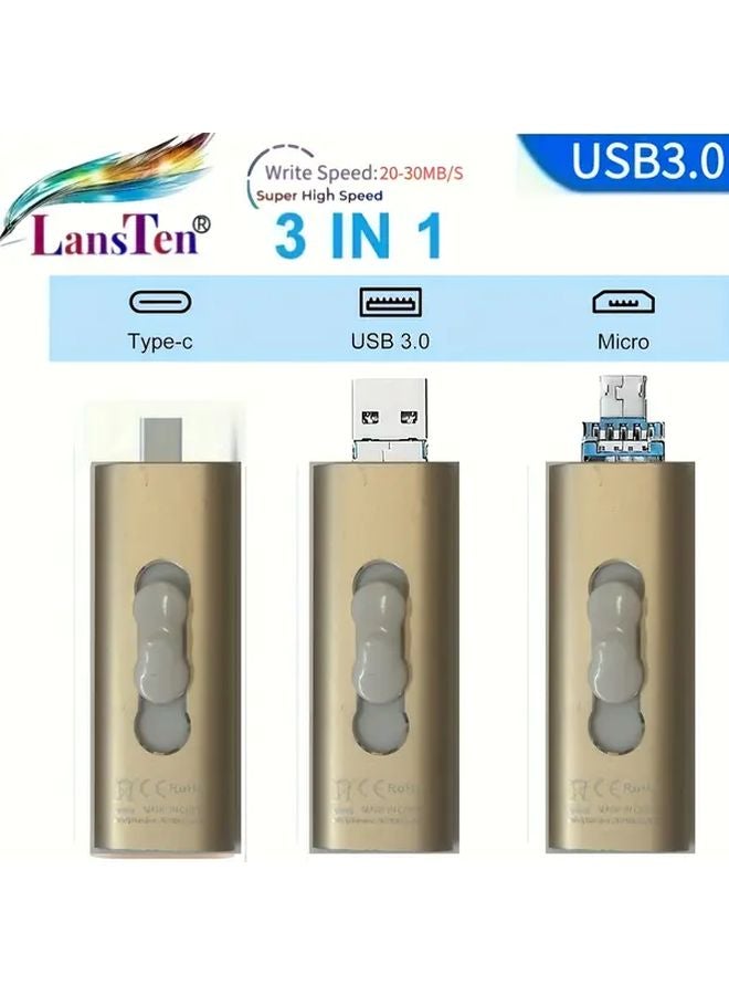 Lansten 3 In 1 Flash Drive 16GB Type C Micro USB A High Speed Data Transfer - Image 5
